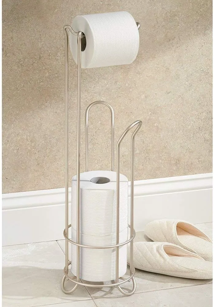 iDesign Classico Metal Toilet Tissue Roll Reserve Organizer for Bathroom, Compact Organizer, Holds 4 Rolls of Toilet Paper, Satin Silver