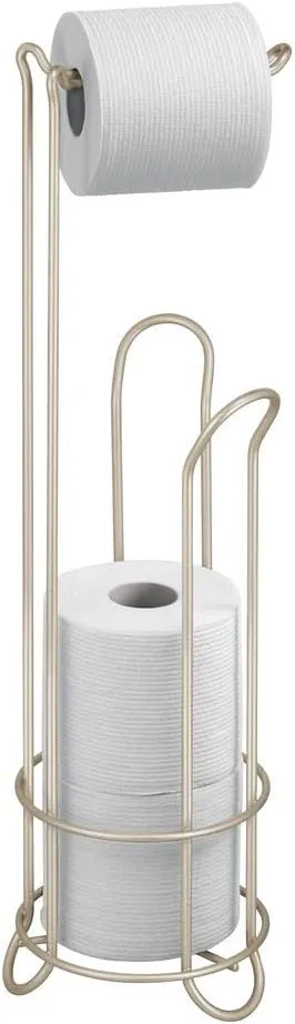 iDesign Classico Metal Toilet Tissue Roll Reserve Organizer for Bathroom, Compact Organizer, Holds 4 Rolls of Toilet Paper, Satin Silver