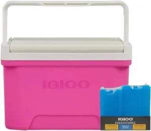 Igloos Laguna Small 9 QT Ice Chest Cooler, Fuchsia Burst, Hard Shell Portable Cooler Box, with Tray Lid and Cup Holders, Cool Riser Technology, Easy Clean, Travel, Beach, Camping
