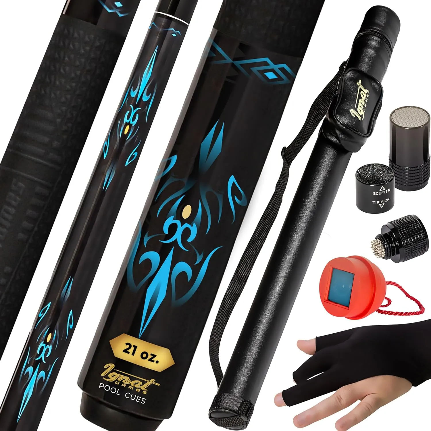 IgnatGames 2-Pieces Pool Cue Stick - 58" Canadian Maple Professional Billiard Pool Cues Sticks with Low Deflection Shaft - Hard Case, 3 in 1 Tip Maintenance Tool, 3 Finger Glove and Chalk Holder