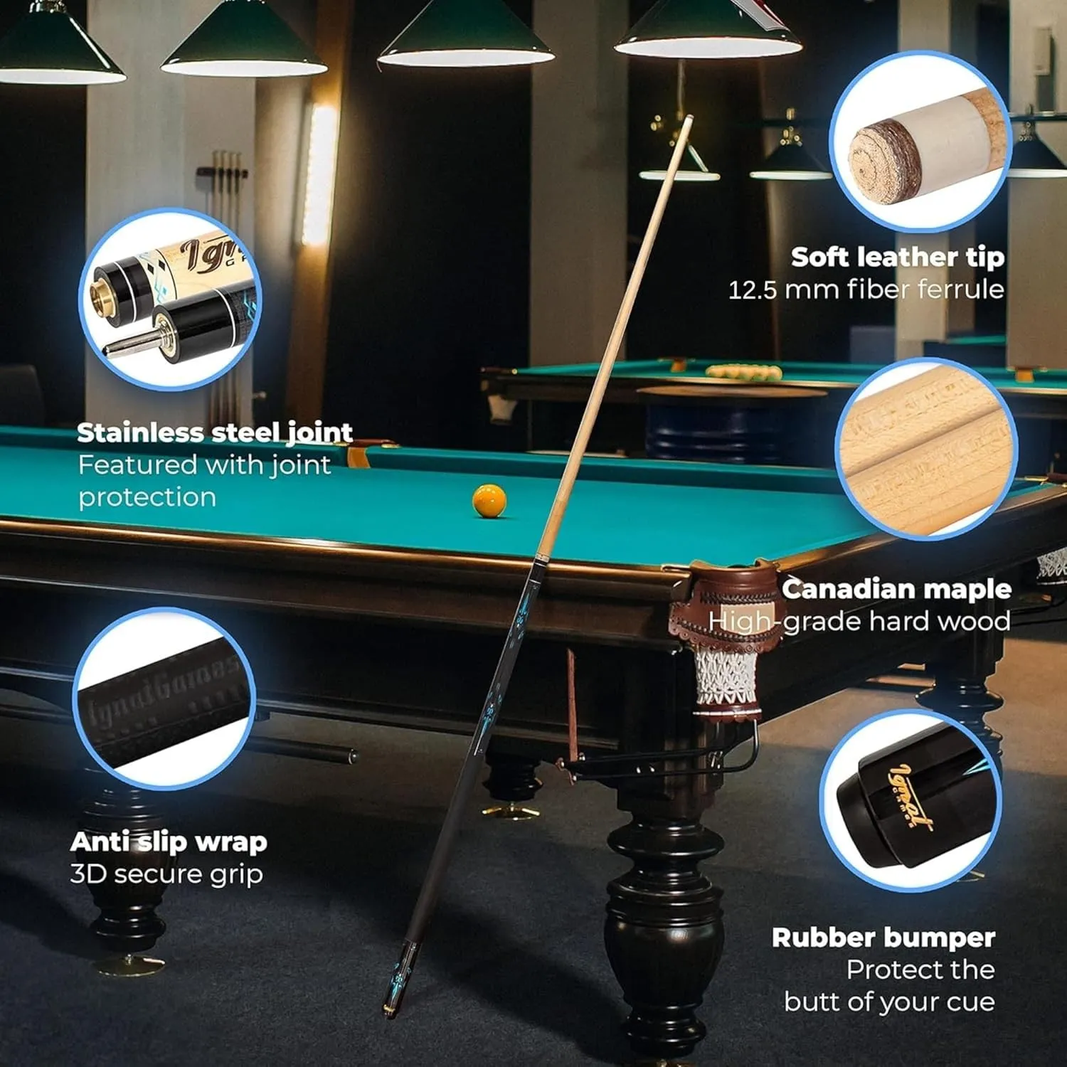IgnatGames 2-Pieces Pool Cue Stick - 58" Canadian Maple Professional Billiard Pool Cues Sticks with Low Deflection Shaft - Hard Case, 3 in 1 Tip Maintenance Tool, 3 Finger Glove and Chalk Holder