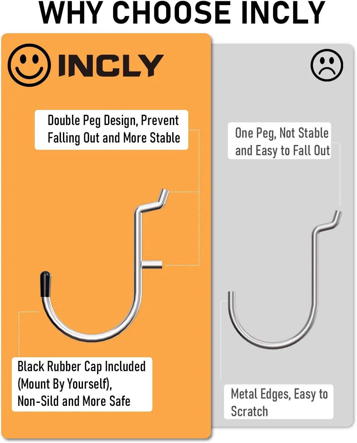 INCLY Pegboard Hooks Set for Hanging Tools, 206PCS Heavy Duty Peg Hook Hanger & Holder Fit 1/4 1/8 Inch Pegboard for Craft Assortment Garage Organizer Bins Attachment Peg Board Accessories