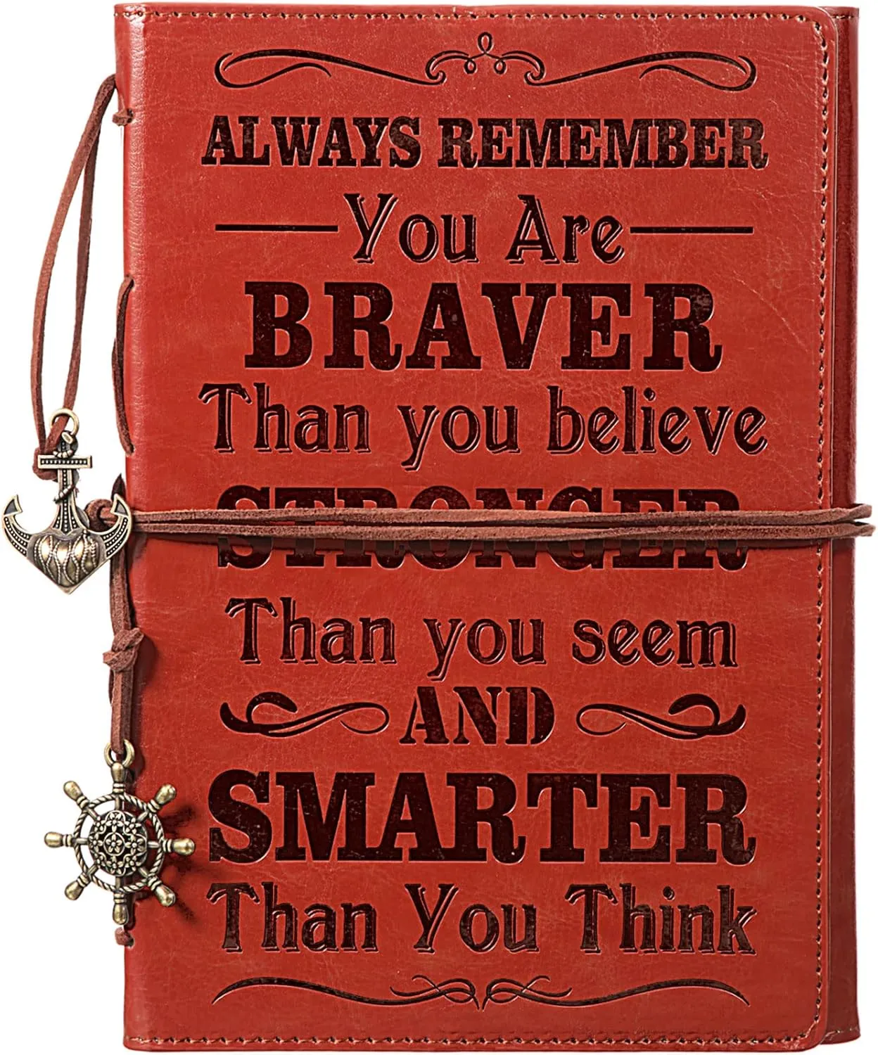 Inspirational Journals Leather Motivational Encouragement Gifts Writing Travel Personal Diary 6 x 8.5 Notebook for Graduation Christmas for Women Men (Always Remember You are Braver Than You Believe)