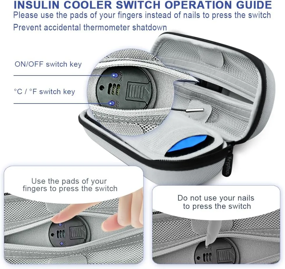 Insulin Cooler Diabetes Travel Case with Thermometer Temperature Display, Refrigerated Medication Travel Bag, Vials Organizer Bag with 2 TSA Approved Ice Pack for Daily Trip (Grey)