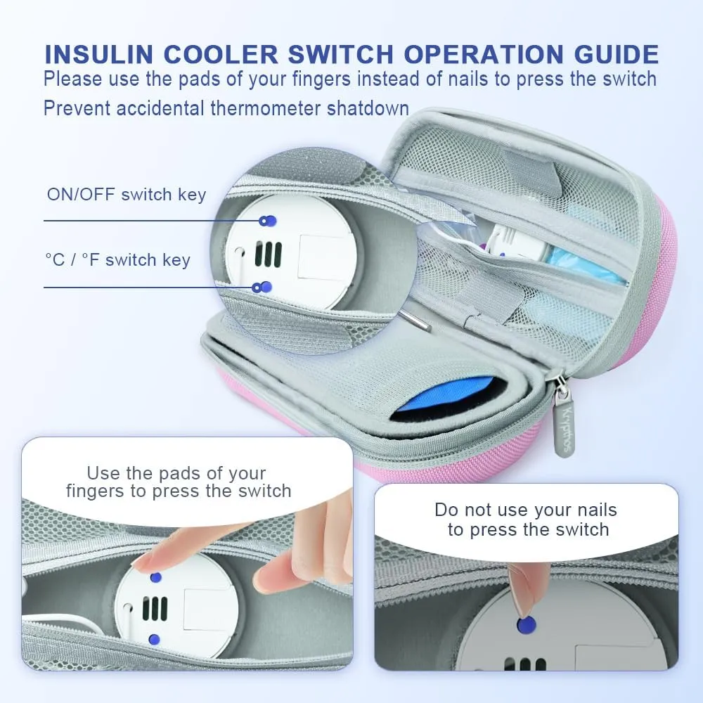 Insulin Cooler Diabetes Travel Case with Thermometer Temperature Display, Refrigerated Medication Travel Bag, Vials Organizer Bag with 2 TSA Approved Ice Pack for Daily Trip (Pink)