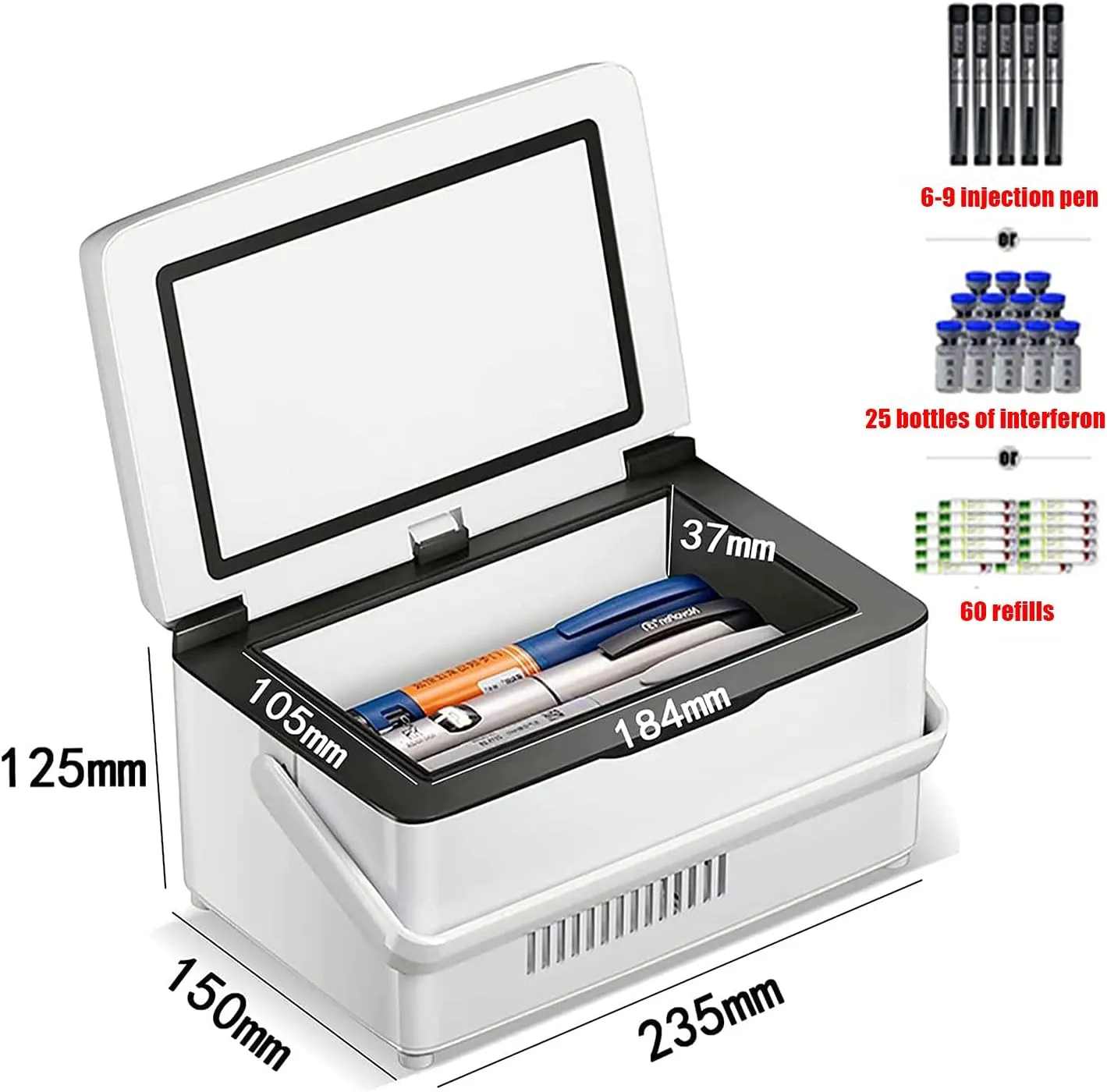 Insulin Cooler Refrigerated Box,0-18℃ Travel Medicine Refrigerator,10200mah Battery and Led Display,Used to Store Medicines,with Shoulder Bag,1Battery
