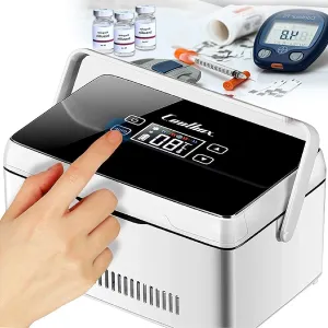 Insulin Cooler Refrigerated Box,0-18℃ Travel Medicine Refrigerator,10200mah Battery and Led Display,Used to Store Medicines,with Shoulder Bag,1Battery