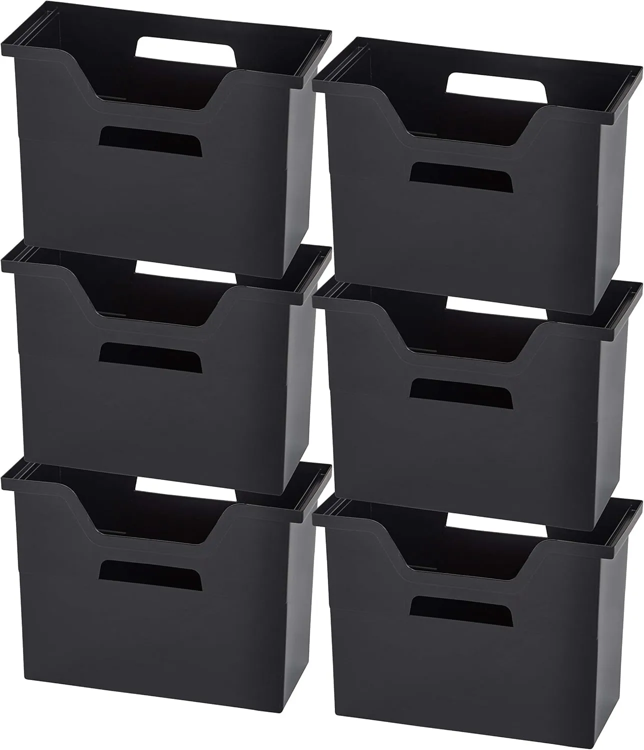 IRIS USA Medium Portable Desktop File Box with Open Lid, 6 Pack, Side Handles, Tabs & Inserts, Hanging File Folders, Letter-Size File Magazine Newspaper Mail Document Notebook, Black