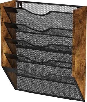Ironwood Hanging Wall File Organizer, 5 Pocket Mesh Mail Organizer Wall Mounted with Nametag Label, Wall File Holder for Office Home School, Magazine Rack for Mail Paper Document Organization, Black
