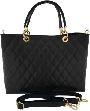 Italian Genuine Leather Quilted Carryall Satchel Handbag Crossbody For Women