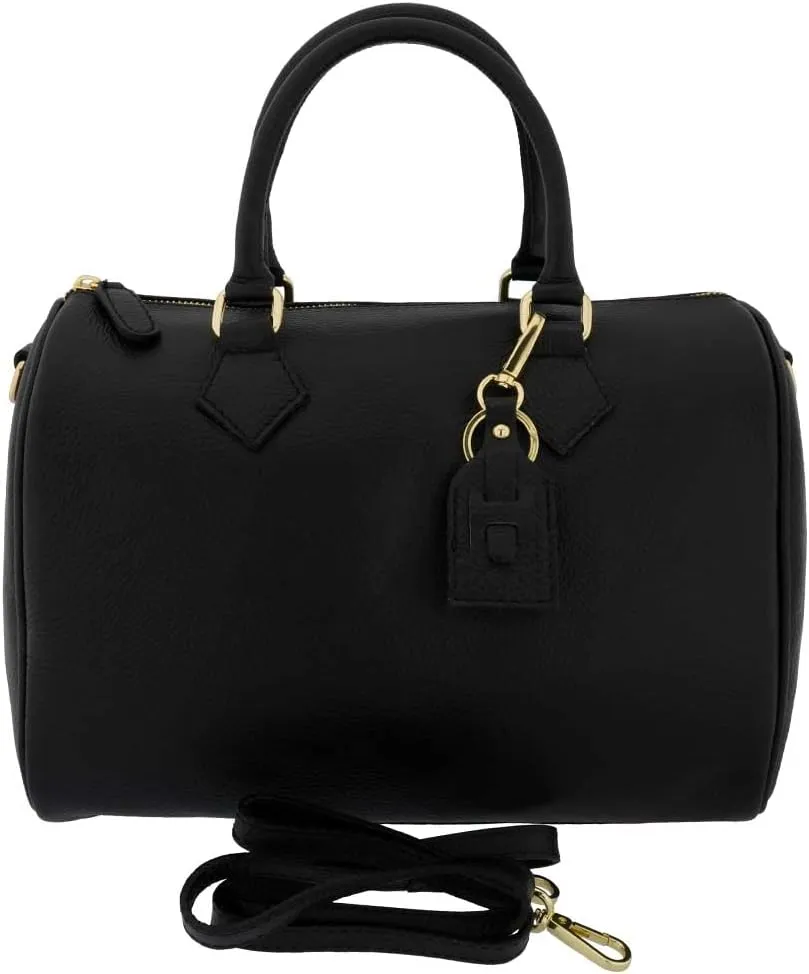 Italian Genuine Leather Satchel Barrel Handbag Crossbody For Women