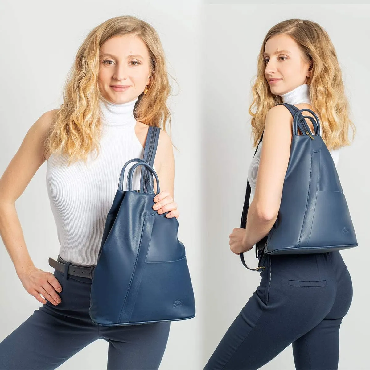 Italian Genuine Leather Top Handle Backpack Purse Shoulder Bag Handbag Rucksack For Women