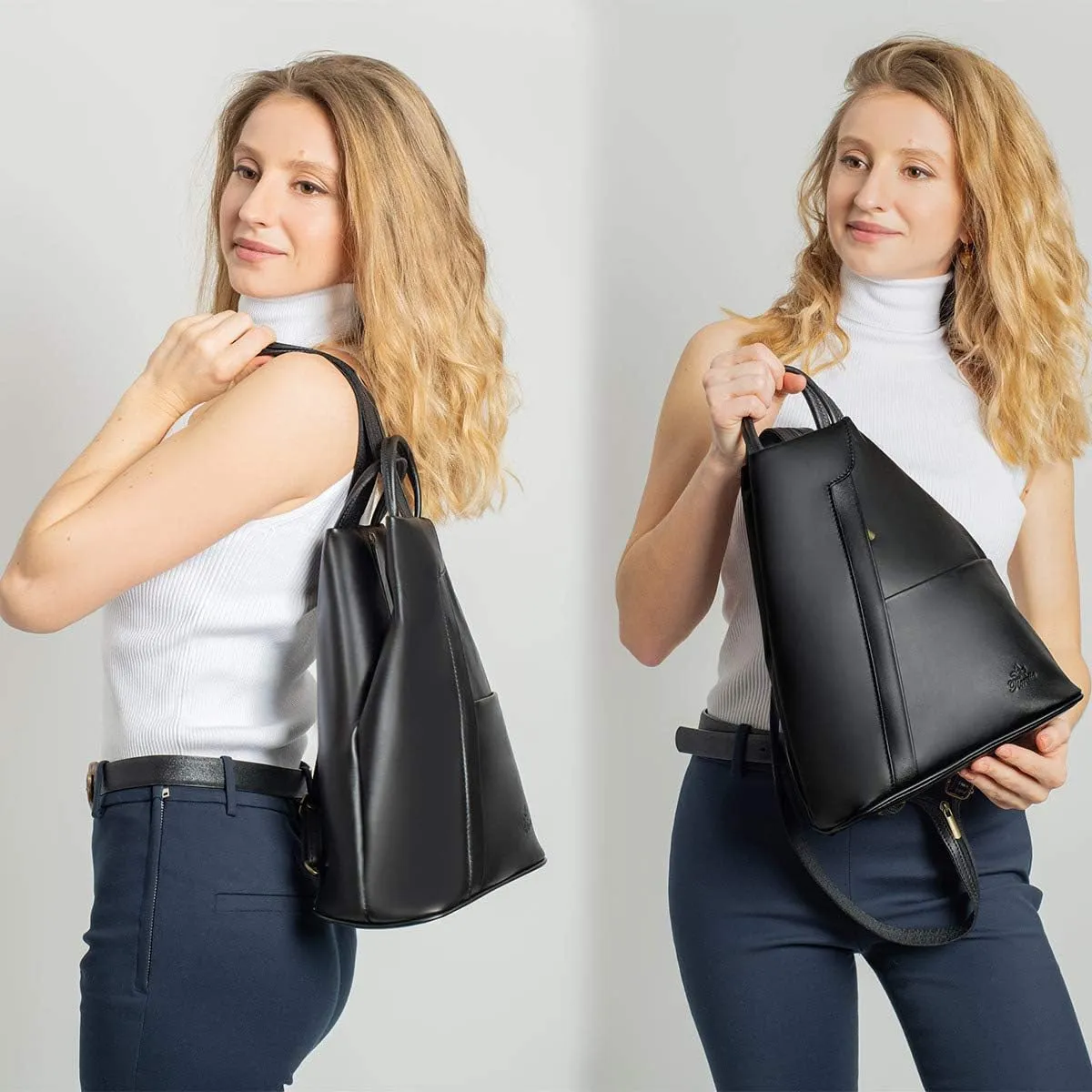 Italian Genuine Leather Top Handle Backpack Purse Shoulder Bag Handbag Rucksack For Women
