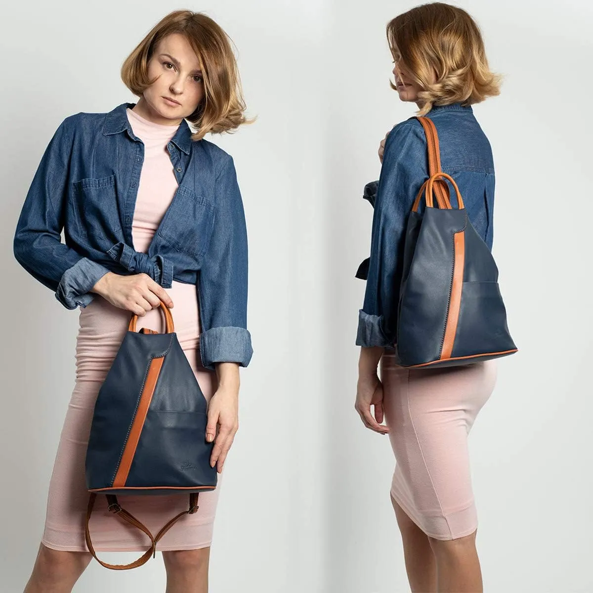 Italian Genuine Leather Top Handle Backpack Purse Shoulder Bag Handbag Rucksack For Women