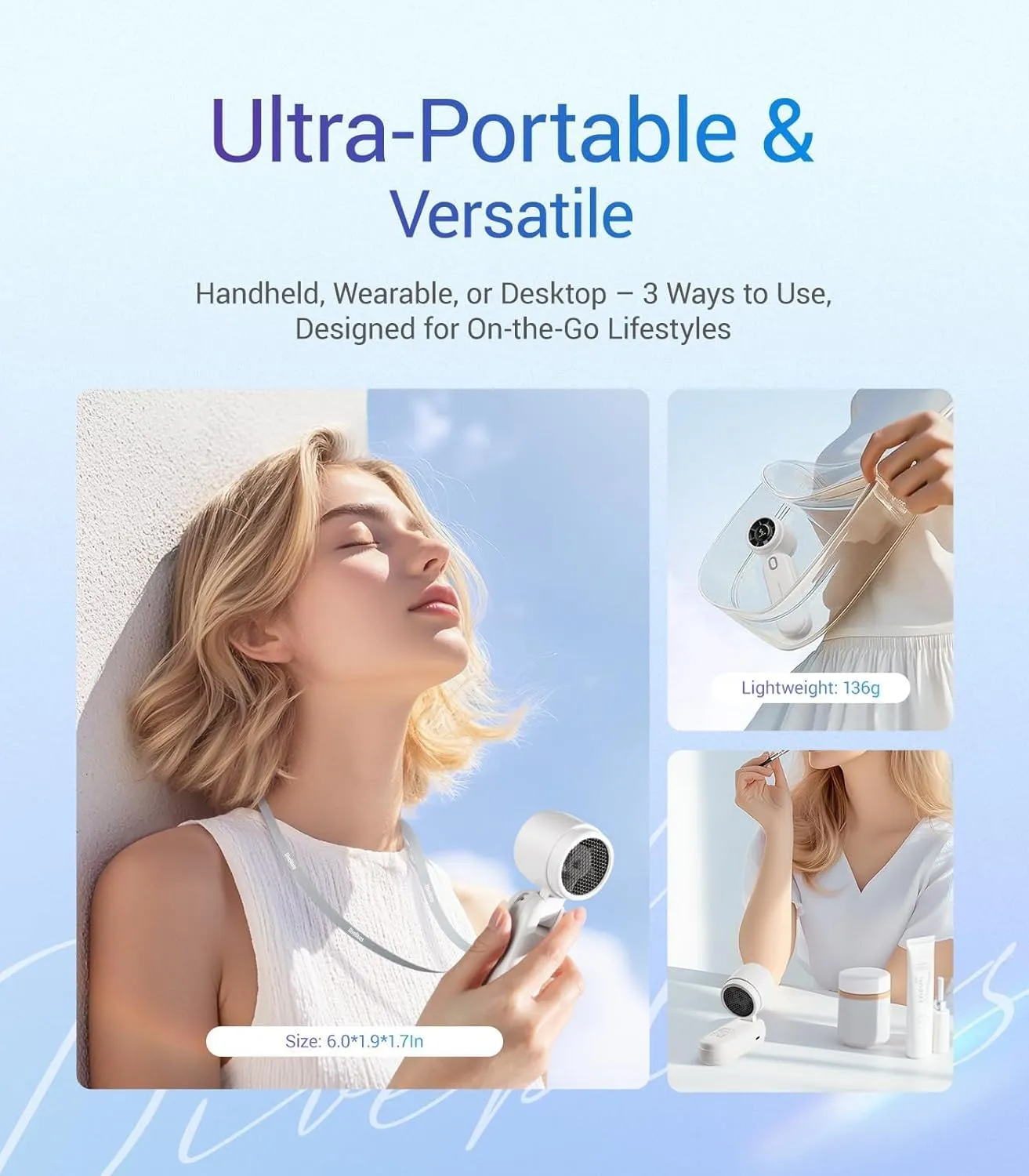 iTurbo Portable Handheld Turbo Fan, Mini Foldable Portable Hand Fans, Rechargeable Battery, 5 Gear High Speeds Led Display,12Hrs Cooling Small Fan Travel Essentials Beach Gifts Women