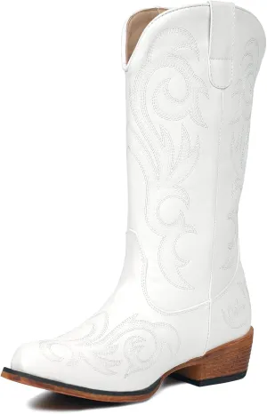 IUV Cowboy Boots For Women Mid Calf Cowgirl Boots Pointy Toe Western Boot
