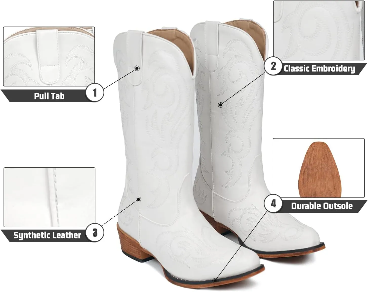 IUV Cowboy Boots For Women Mid Calf Cowgirl Boots Pointy Toe Western Boot