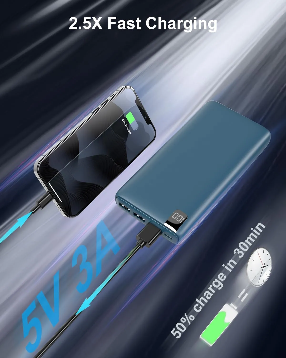 IXNINE Power Bank 26800mAh Portable Charger, High Capacity Phone Charger Compact External Battery Pack with LED Display and 4 Fast Charging Outputs for Cellphone Tablet Survival Gear (Blue)