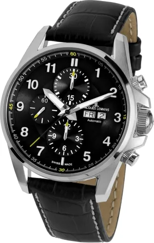 Jacques Lemans Men's 1-1750A Liverpool Automatic Analog Display Swiss Automatic Black Watch