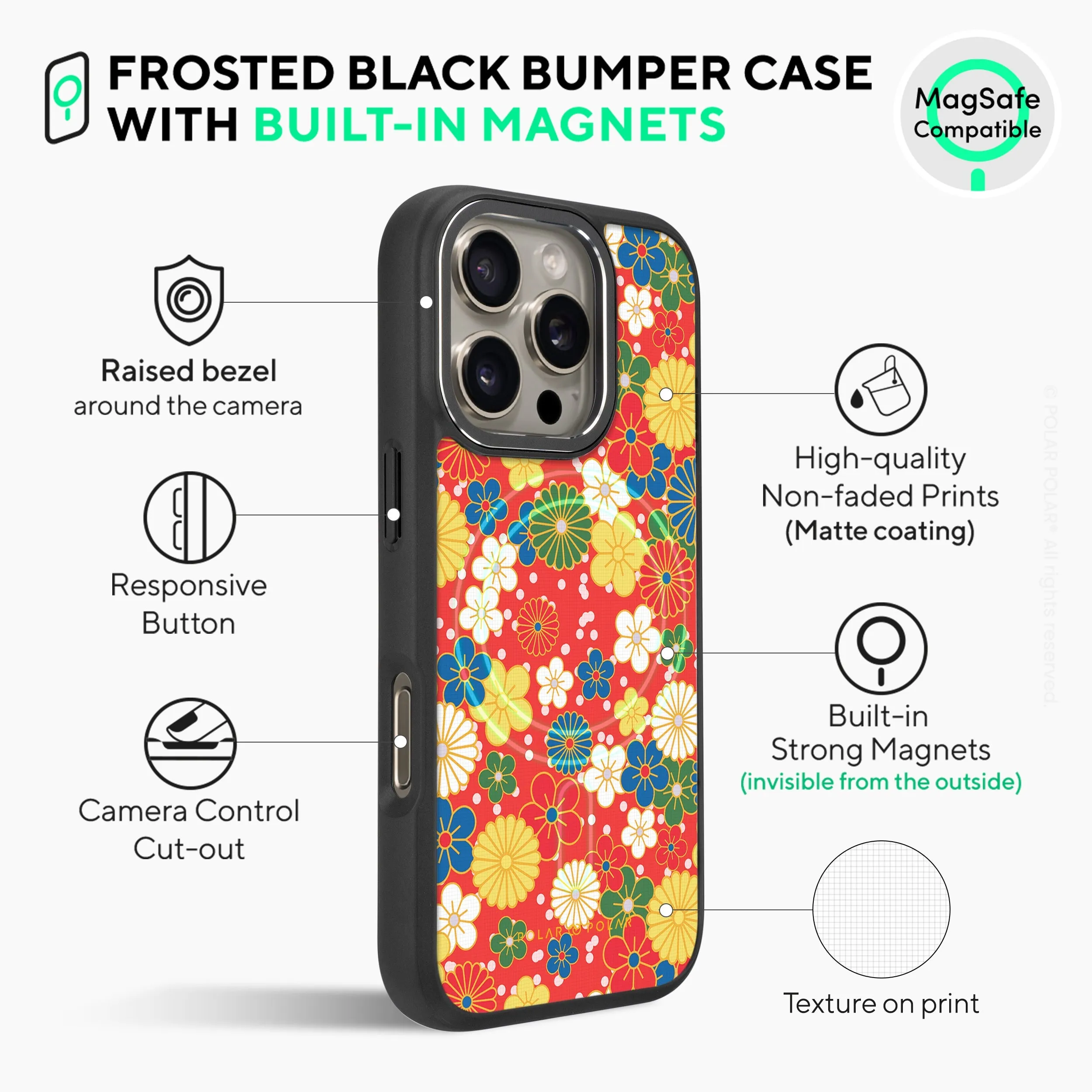 Japan Blossoms - iPhone 16 Pro Max Frosted Black Bumper MagSafe Case