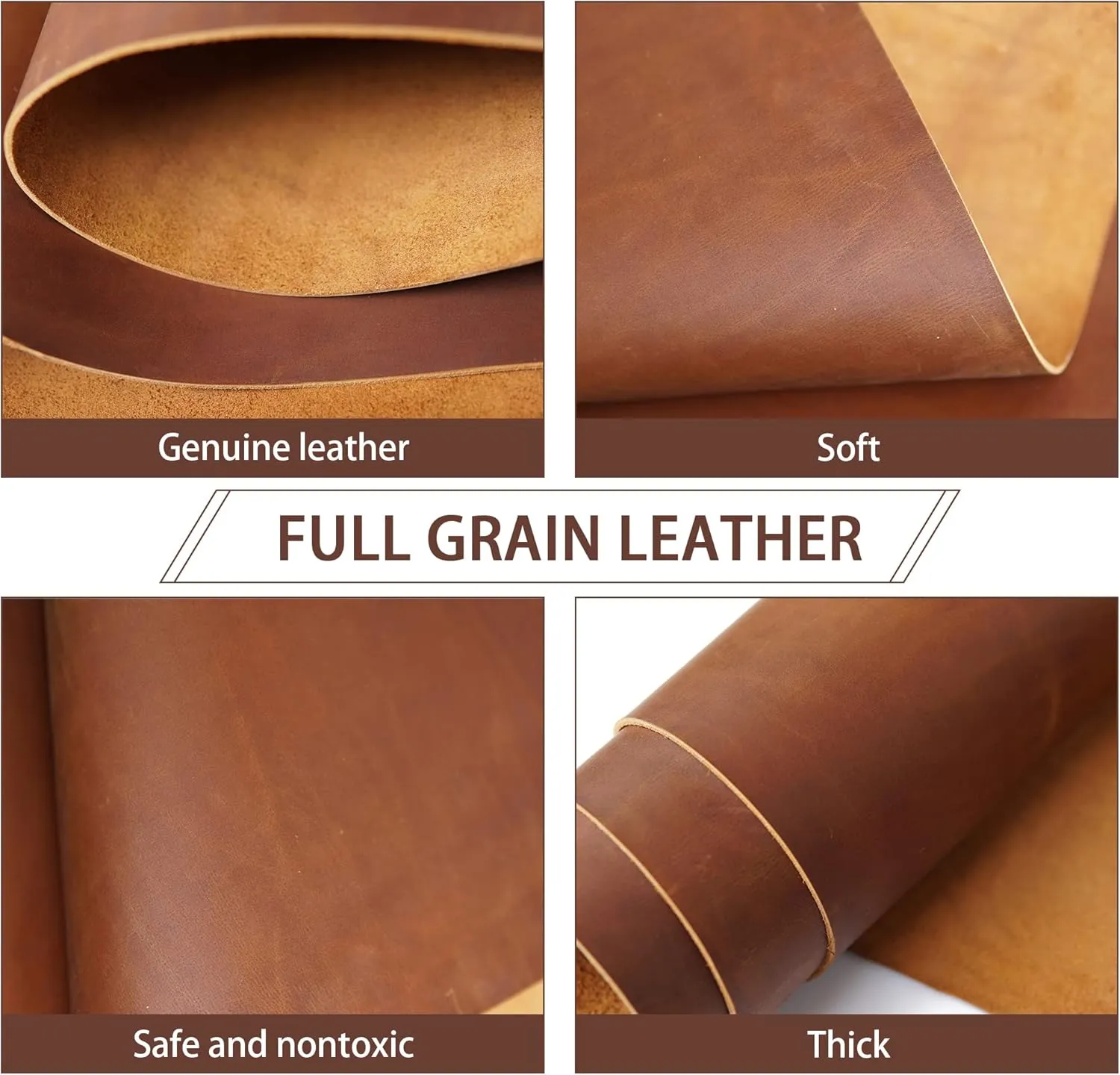 Jeereal Tooling Leather Sheets 2.0mm (5-5.5oz) Thick Full Grain Cowhide Leather Square for Crafts Crafting Leather Bourbon Brown 12"X24"