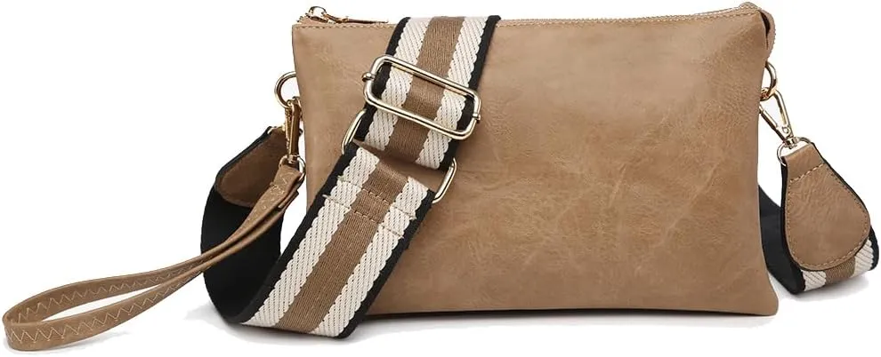 JEN & CO. Izzy Vegan Leather Crossbody Bags Clutch Purses Wristlet Wallet Shoulder Handbag with Guitar Strap for Women