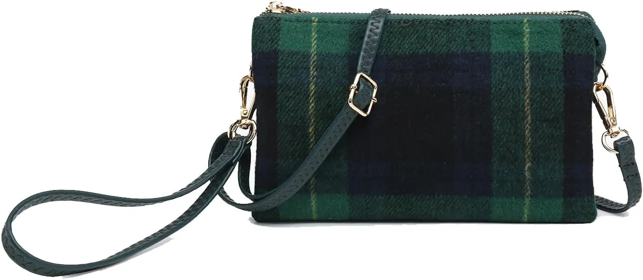 JEN & CO. Riley Plaid Small Crossbody Bags Vegan Leather Wristlet Wallets Clutch Purses Shoulder Handbag for Women