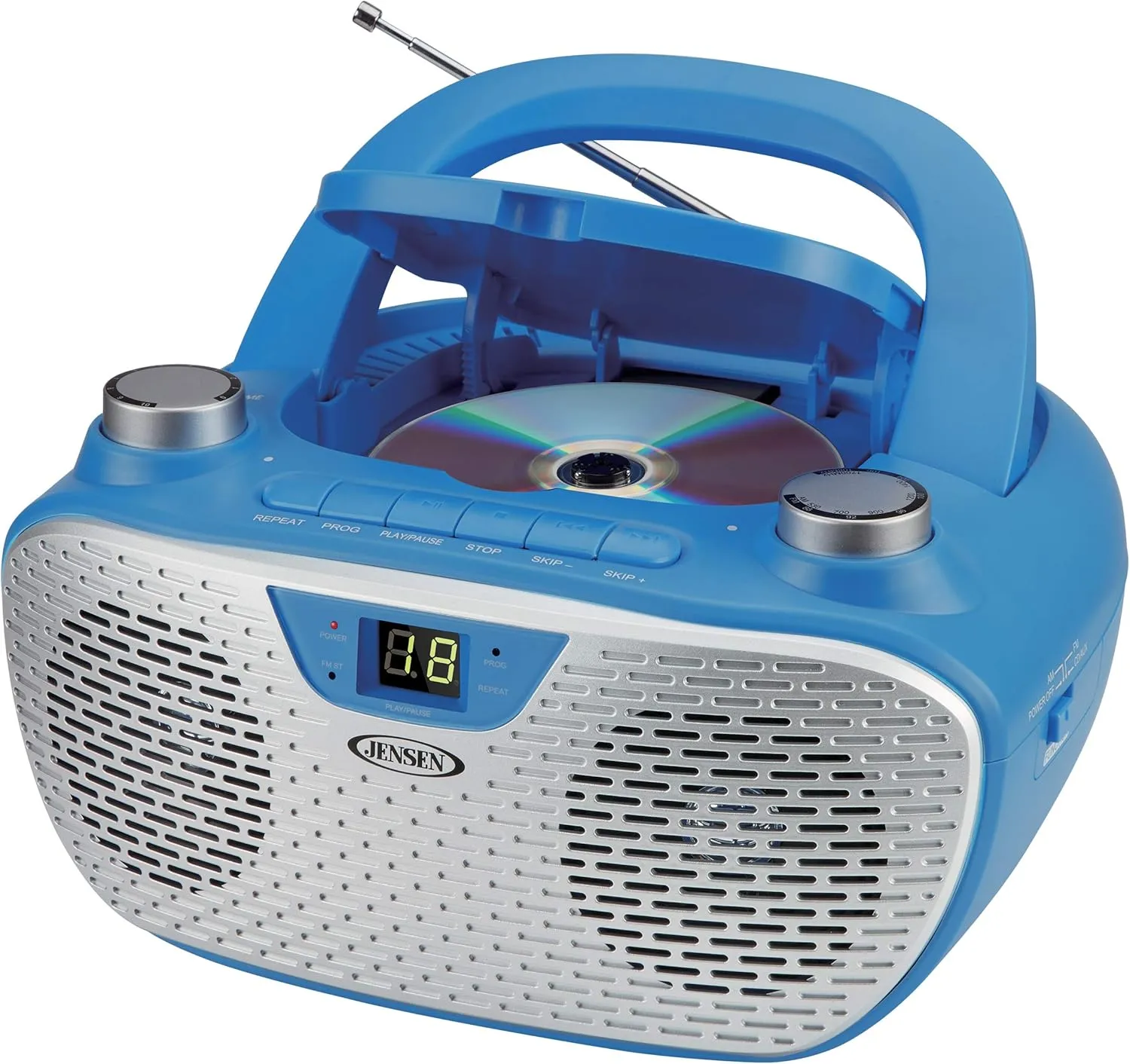 JENSEN CD-485-BL CD-485 1-Watt Portable Stereo CD Player with AM/FM Radio, Corded Electric (Blue)