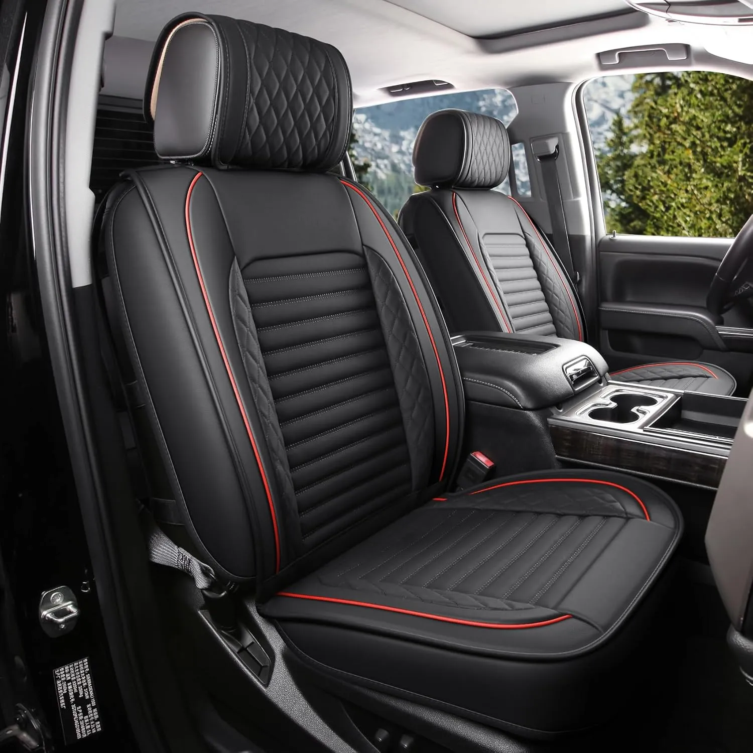JOJOBAY Chevy Silverado Seat Covers,GMC Sierra Seat Covers,Custom Fit 2007-2024 1500 2500HD 3500HD Crew Double Extended Regular Cab,LT LZT RST Trail Boss(Full Set,Black Red)