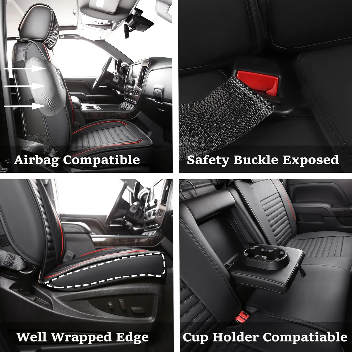 JOJOBAY Chevy Silverado Seat Covers,GMC Sierra Seat Covers,Custom Fit 2007-2024 1500 2500HD 3500HD Crew Double Extended Regular Cab,LT LZT RST Trail Boss(Full Set,Black Red)