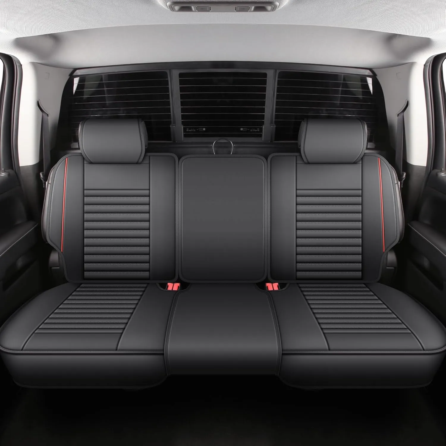 JOJOBAY Chevy Silverado Seat Covers,GMC Sierra Seat Covers,Custom Fit 2007-2024 1500 2500HD 3500HD Crew Double Extended Regular Cab,LT LZT RST Trail Boss(Full Set,Black Red)