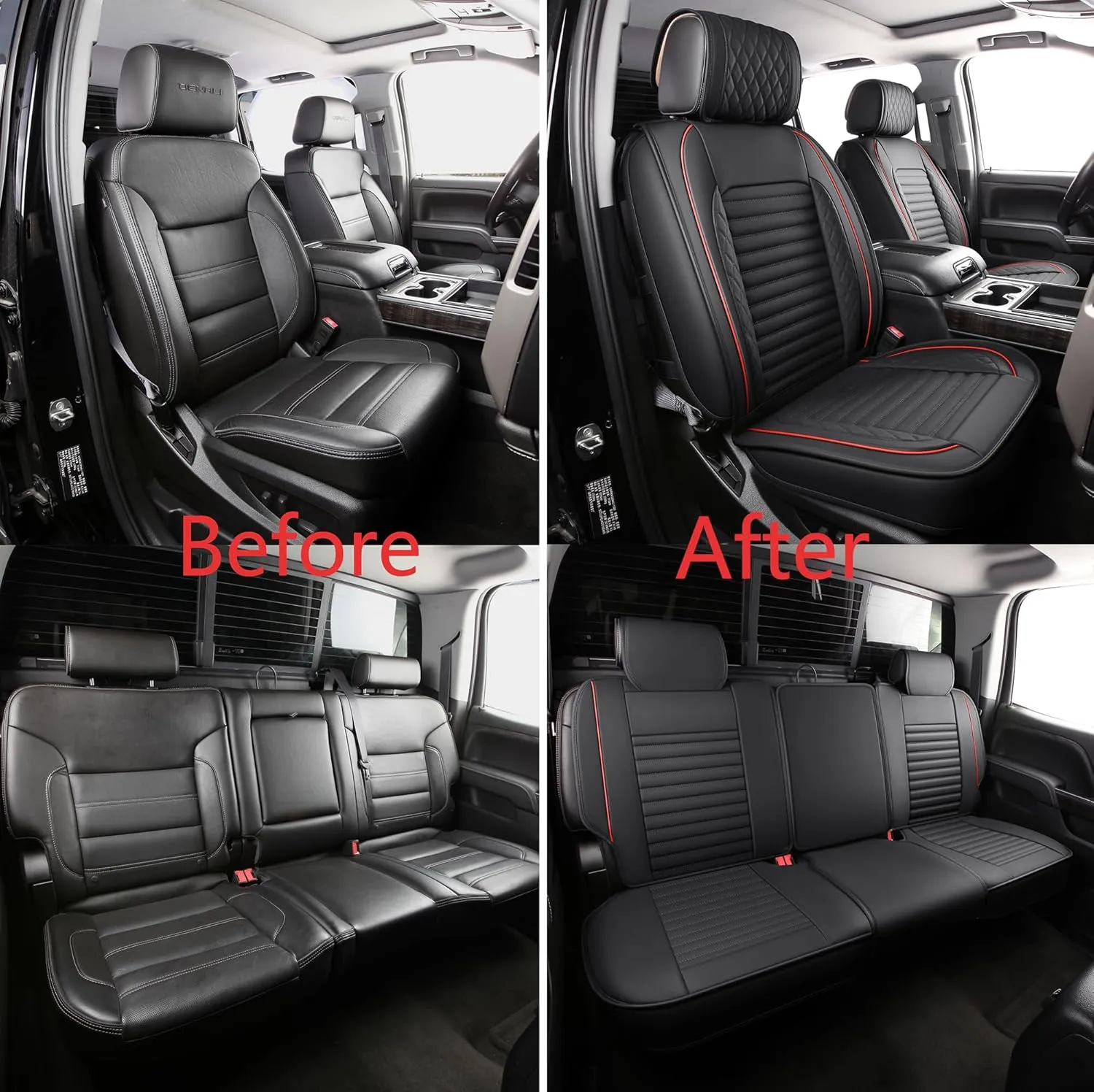 JOJOBAY Chevy Silverado Seat Covers,GMC Sierra Seat Covers,Custom Fit 2007-2024 1500 2500HD 3500HD Crew Double Extended Regular Cab,LT LZT RST Trail Boss(Full Set,Black Red)