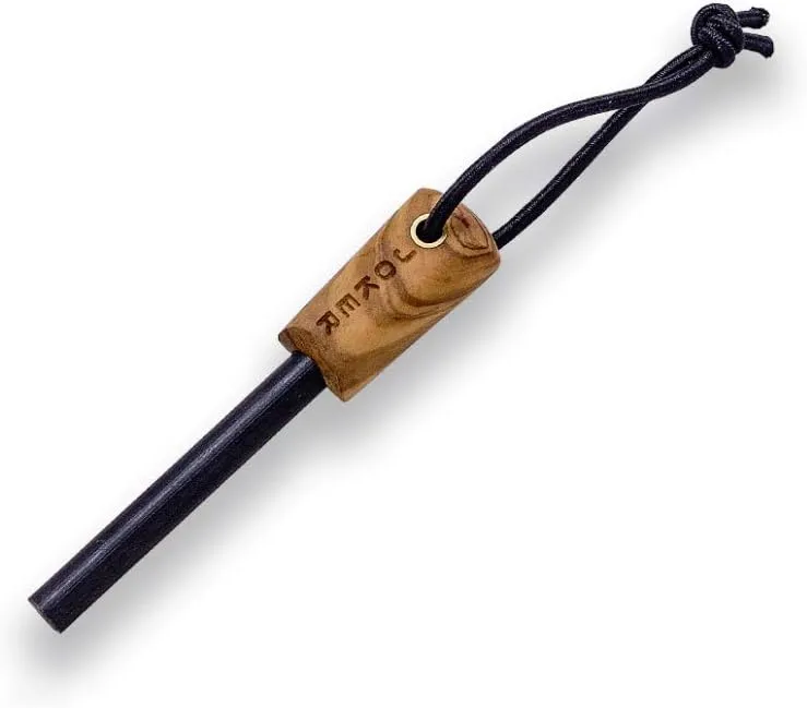 Joker Campero Knife CO118-P, Blade 4.13 inches of Böhler K720 Carbon Steel, Brown Leather Sheath includes, Tool for Fishing, Hunting, Camping and Hiking (Olive Wood, Leather Sheath   FireStarter)
