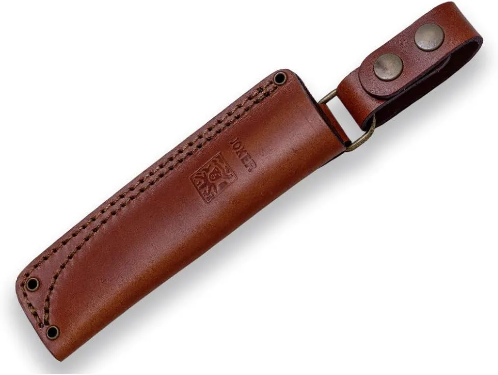 Joker Survival Knife CO123 Ember Flat, 4.13 inches Blade of SANDVIK 14C28N Steel, Black Leather Sheath includes, Paracord 550 Included, Tool for Fishing, Hunting, Camping and Hiking (Olive Wood, Leather Sheath)