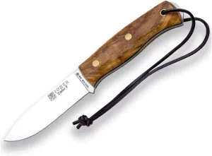 Joker Survival Knife CO123 Ember Flat, 4.13 inches Blade of SANDVIK 14C28N Steel, Black Leather Sheath includes, Paracord 550 Included, Tool for Fishing, Hunting, Camping and Hiking (Olive Wood, Leather Sheath)