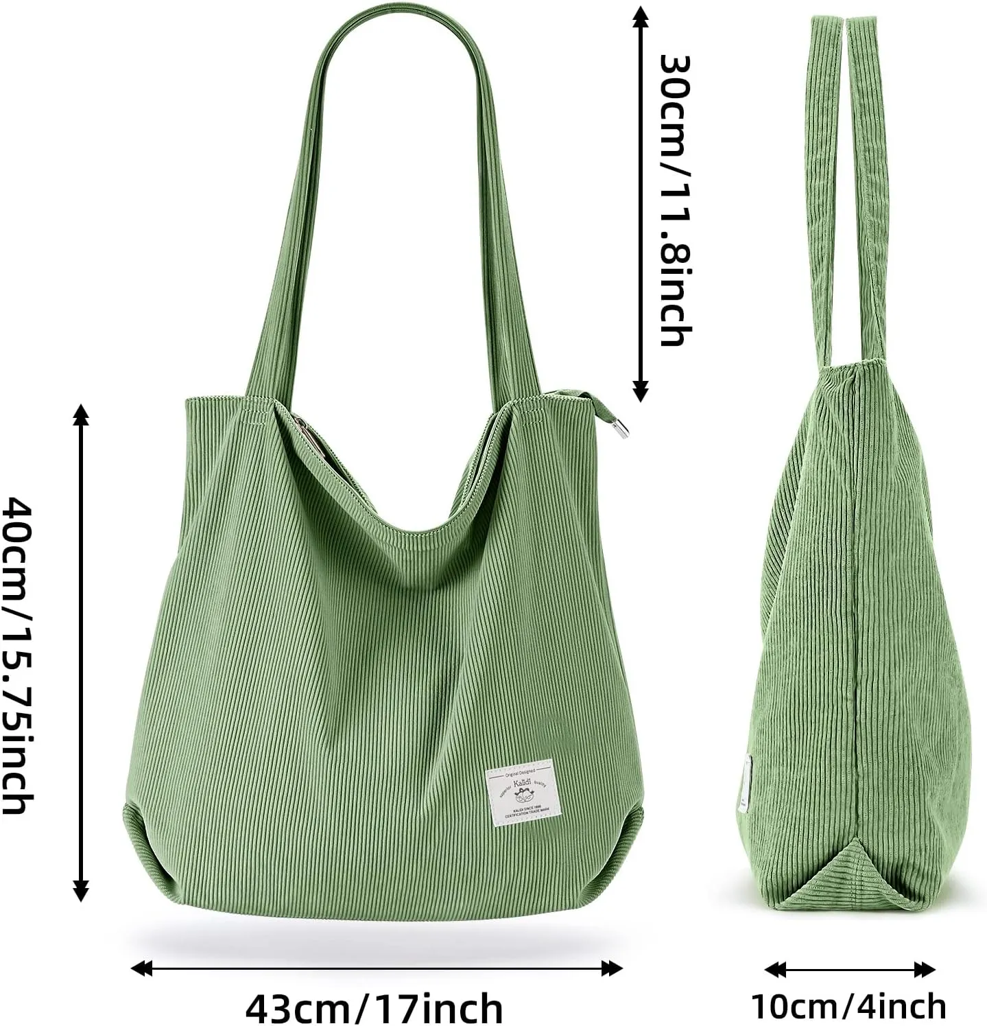 KALIDI Women Corduroy Tote Bag Zipper Casual Tote's Handbag Big Capacity Shoulder Bag with Pockets