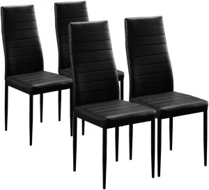 Karl home Black Dining Chair Set of 4, Leather Dining Chairs with Curved Back & Foot Cap Protection for Dining Kitchen Living Room, 300lbs Capacity
