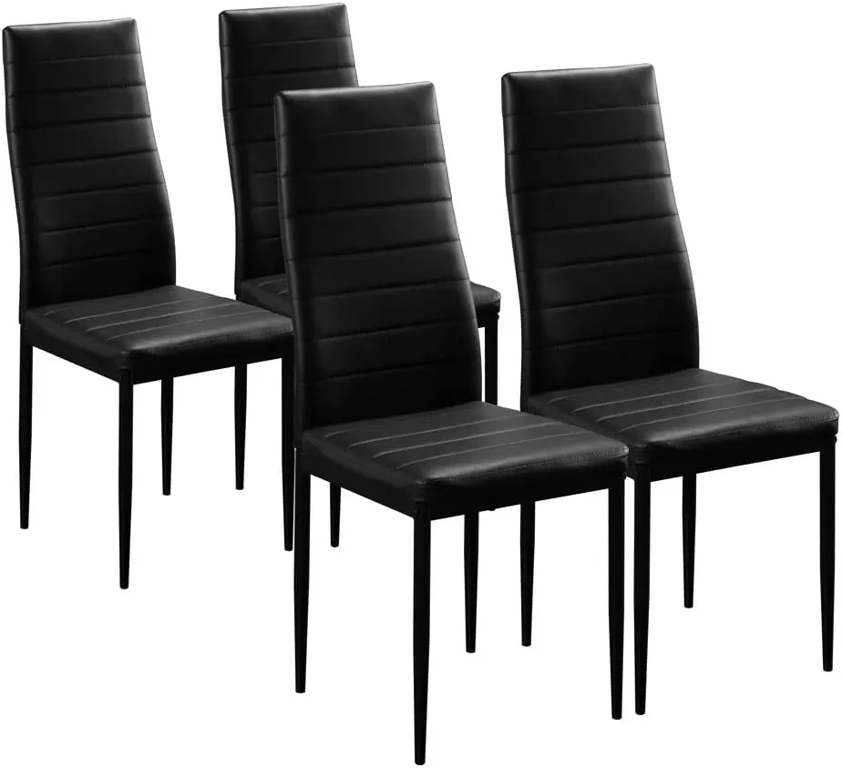 Karl home Black Dining Chair Set of 4, Leather Dining Chairs with Curved Back & Foot Cap Protection for Dining Kitchen Living Room, 300lbs Capacity