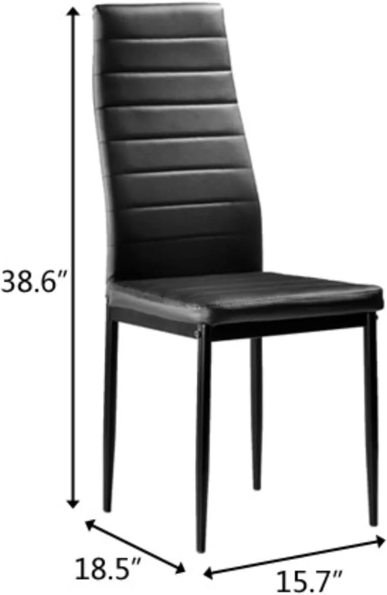 Karl home Black Dining Chair Set of 4, Leather Dining Chairs with Curved Back & Foot Cap Protection for Dining Kitchen Living Room, 300lbs Capacity