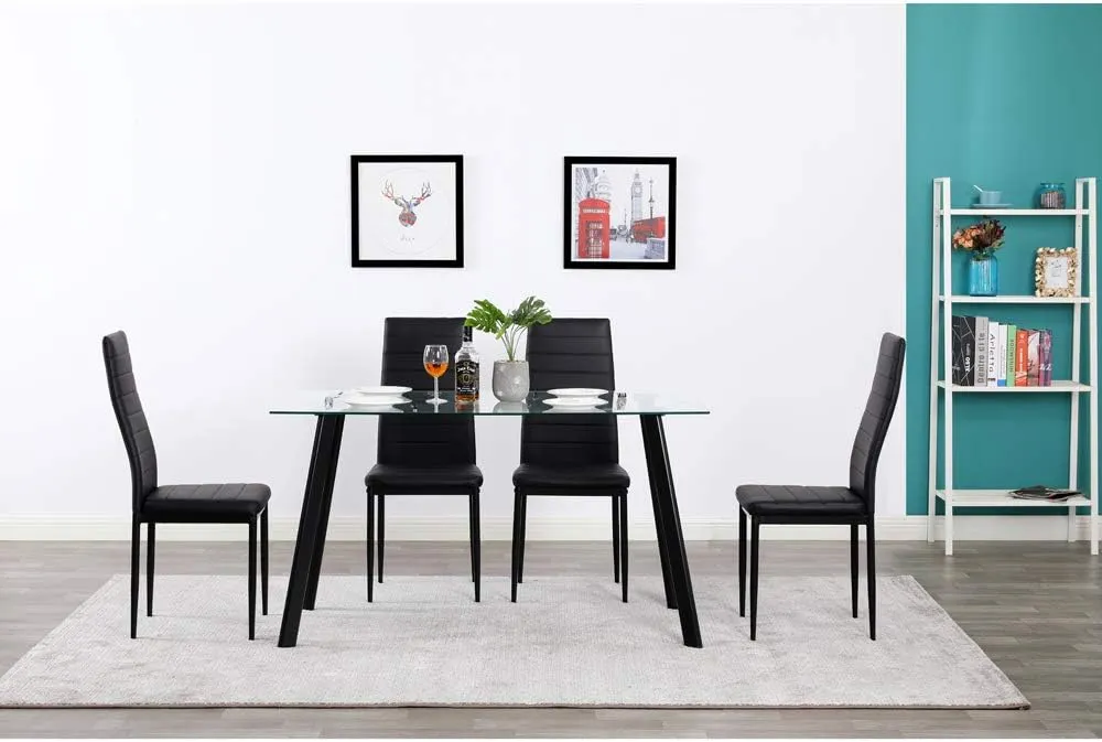 Karl home Black Dining Chair Set of 4, Leather Dining Chairs with Curved Back & Foot Cap Protection for Dining Kitchen Living Room, 300lbs Capacity