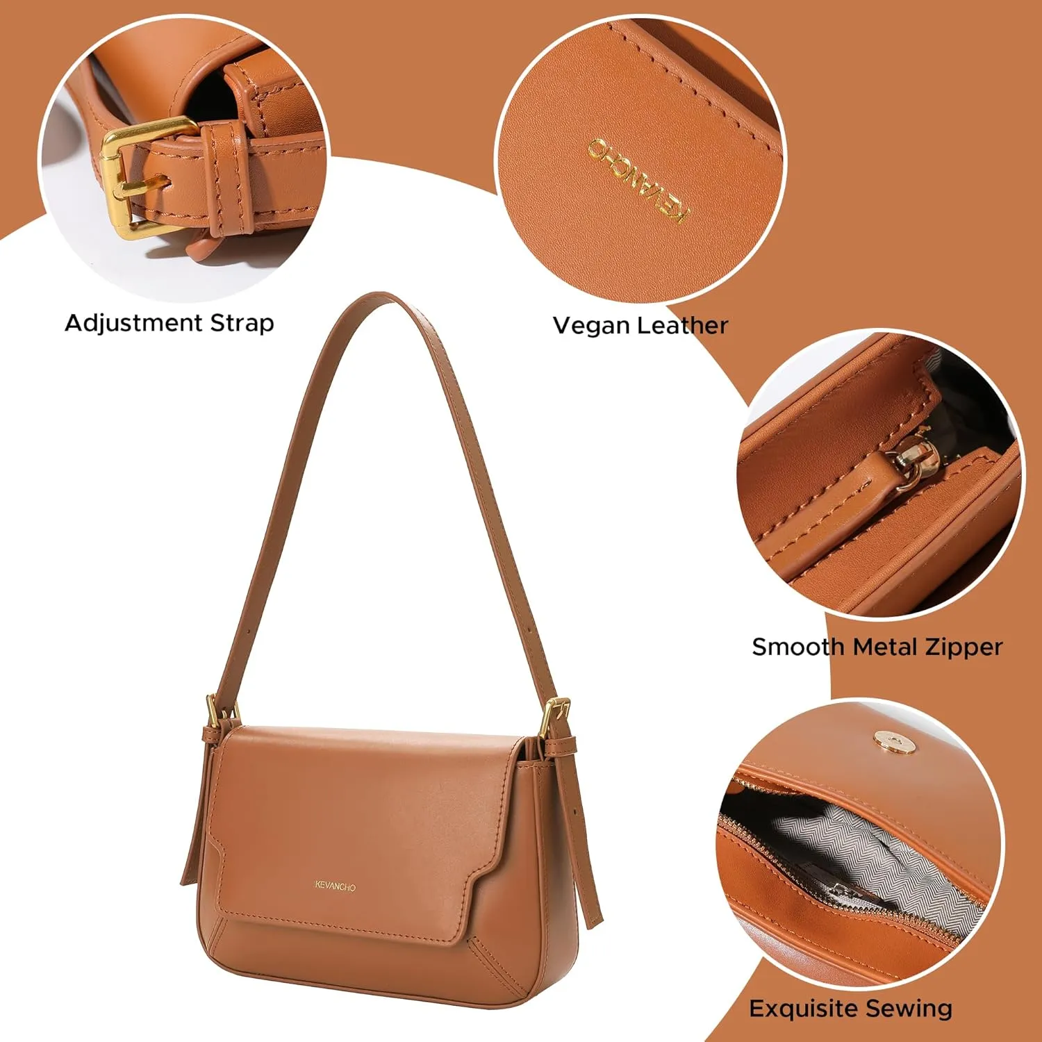 KEVANCHO Leather Shoulder Bag for Women, Women's Fashion Handbags Tote Clutch Bag with Zipper, Gifts for Her