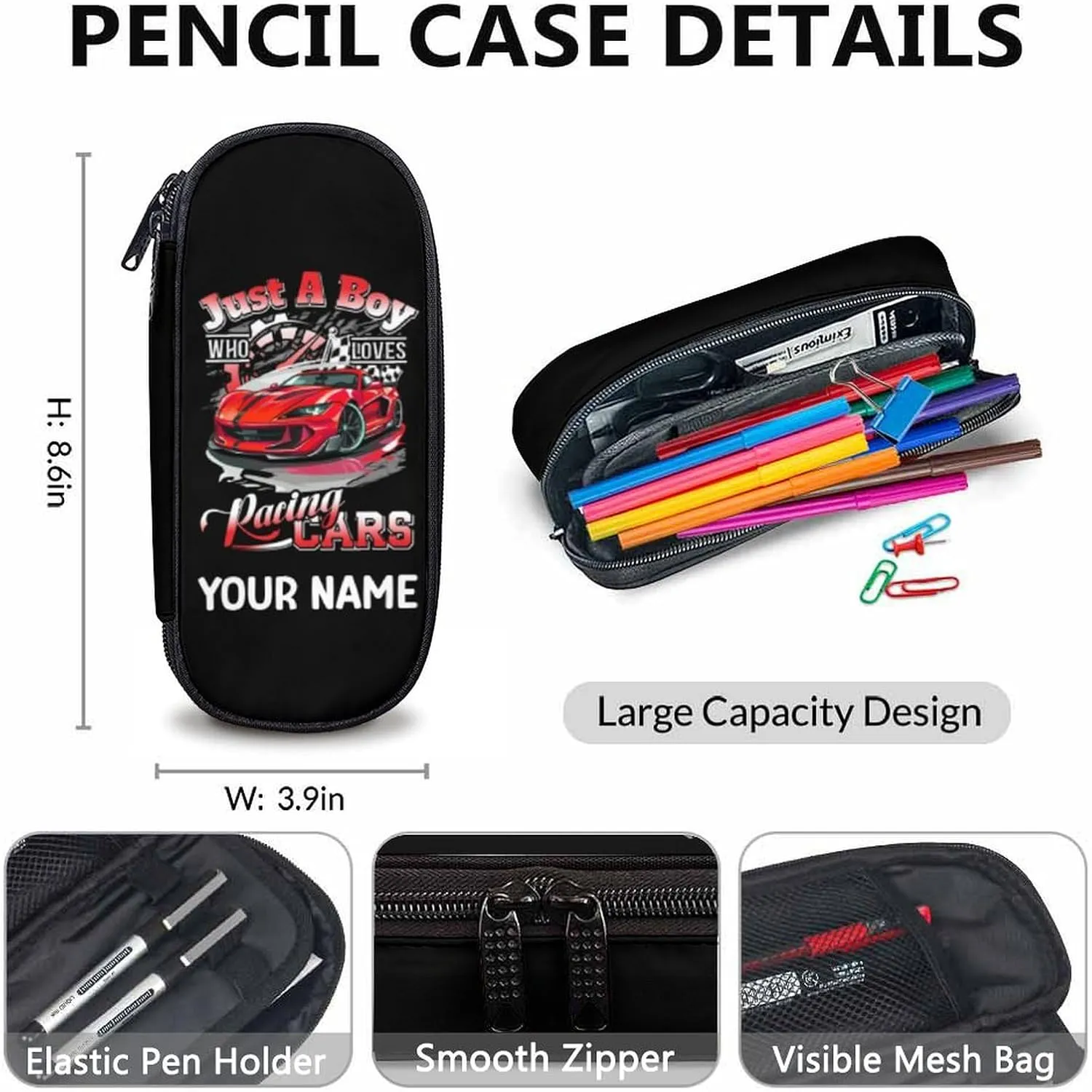 Kids Backpack Matching Combo - Set of 3 Race Car School Backpacks for Boys - Personalized Car Bookbag and Pencil Case Bundle for Preschool Elementary - Schoolbag and Pencil Case Set for Travel
