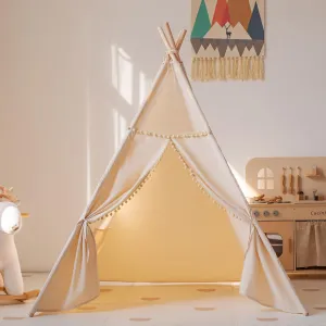 Kids Teepee Tent with Storage Bag & Window - Foldable Indoor Playhouse for Ages 3-8, Portable Children's Hut for Bedroom Decor, Birthday Gifts for Boys Girls (Beige)