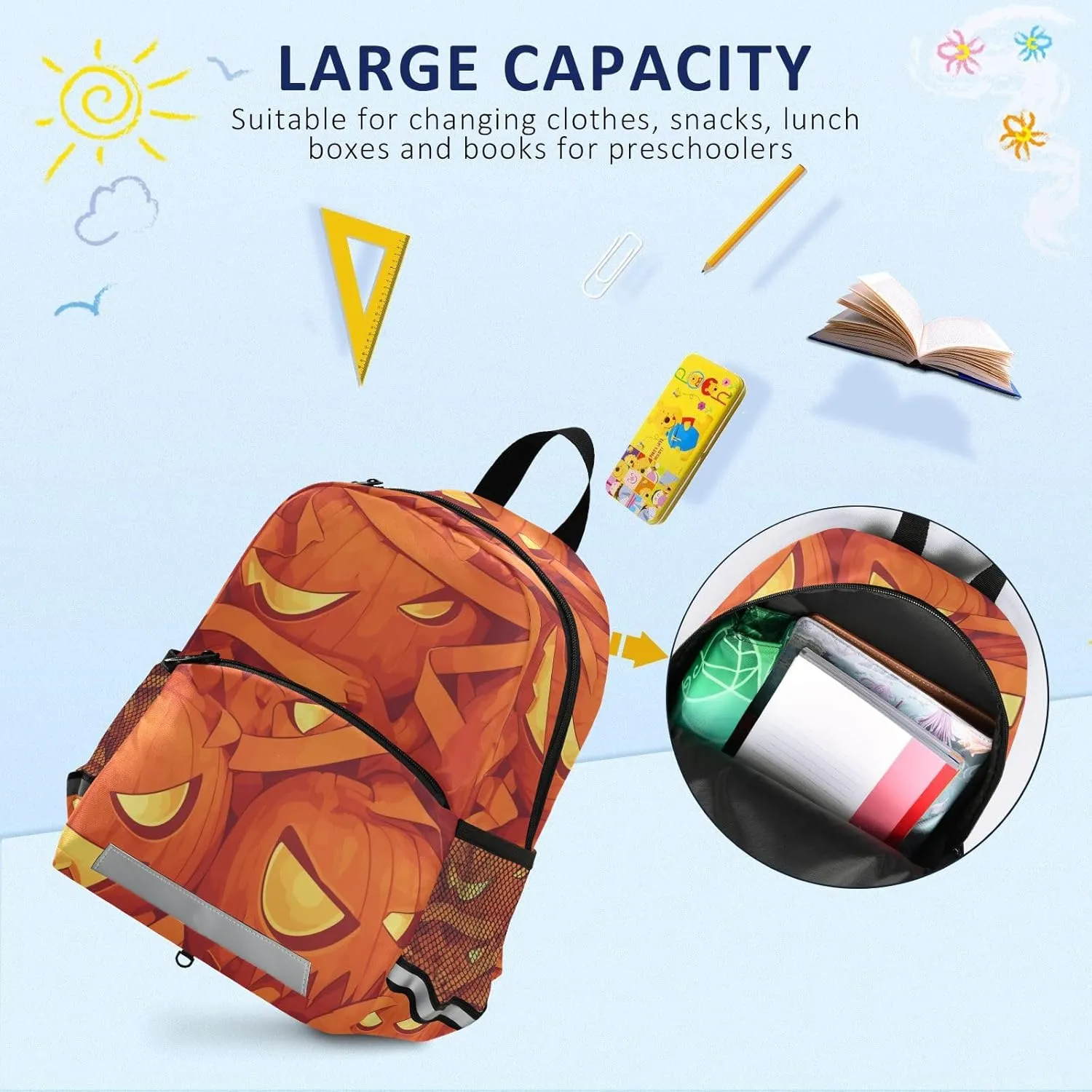 Kindergarten Elementary Kids Backpack, Halloween Scary Pumpkin, Water Resistant Book Bag for School Mini Travel Outdoor