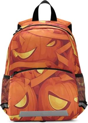 Kindergarten Elementary Kids Backpack, Halloween Scary Pumpkin, Water Resistant Book Bag for School Mini Travel Outdoor