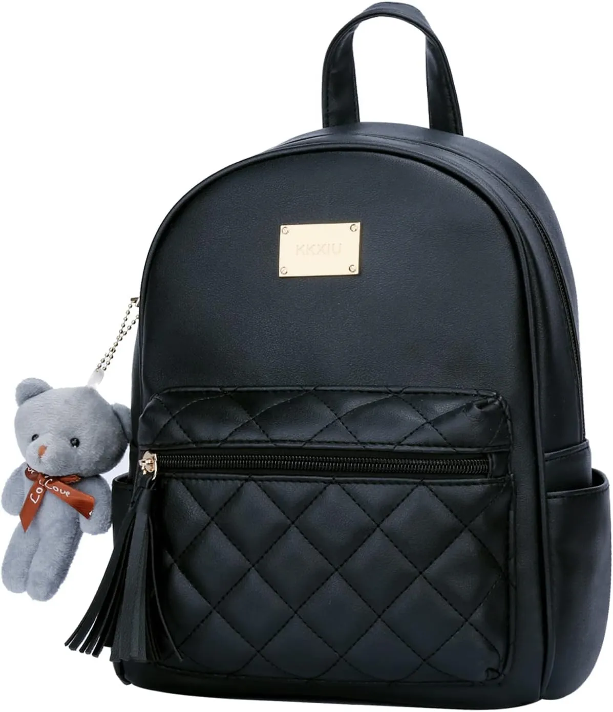 KKXIU Small Backpack Purse Synthetic Leather Quilted Mini Daypack For Women Fashion Ladies Bookbag With Tassel