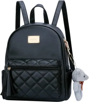 KKXIU Small Backpack Purse Synthetic Leather Quilted Mini Daypack For Women Fashion Ladies Bookbag With Tassel
