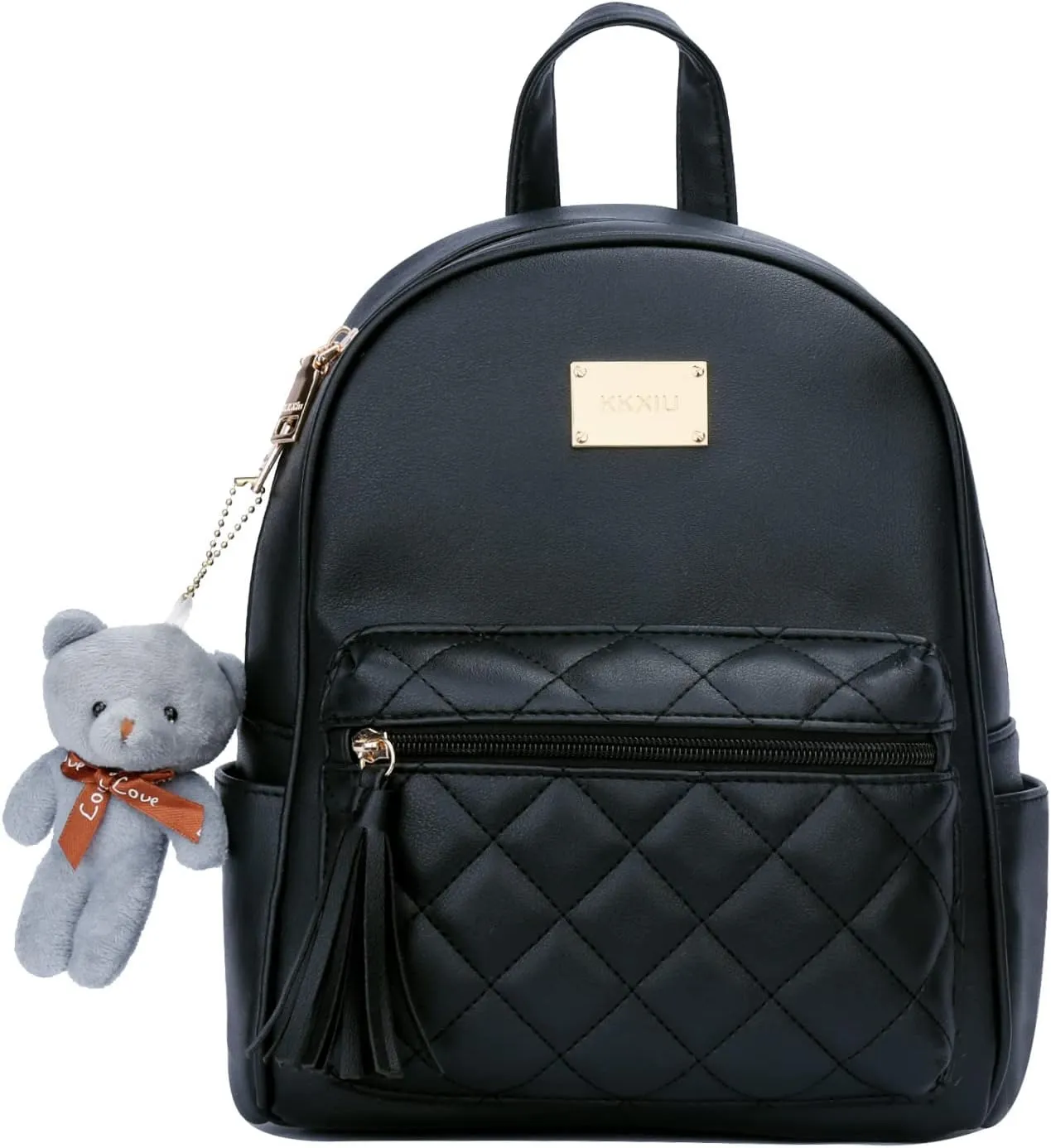 KKXIU Small Backpack Purse Synthetic Leather Quilted Mini Daypack For Women Fashion Ladies Bookbag With Tassel