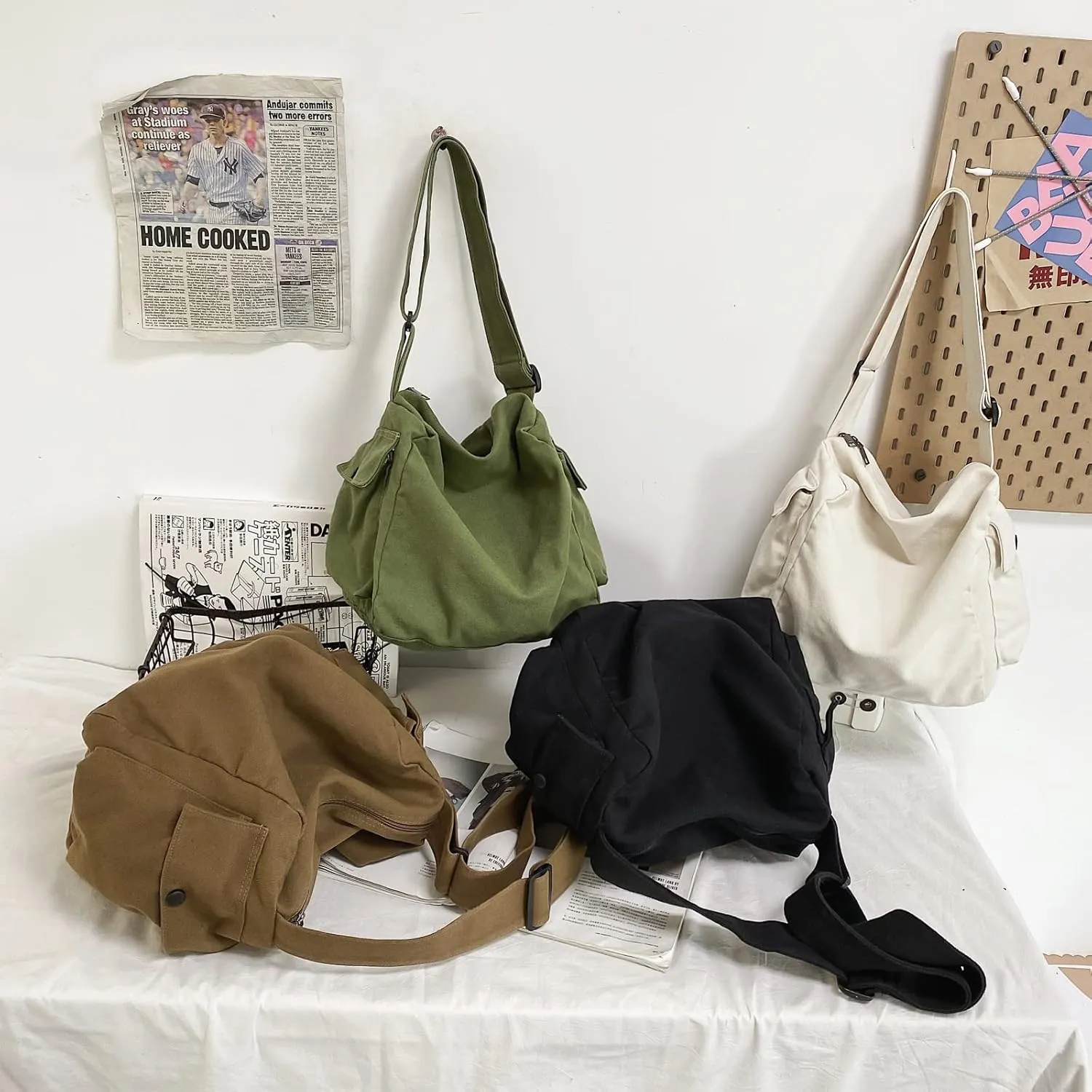 KlaOYer Canvas Messenger Bag Large Hobo Bag Crossbody Shoulder Bag Tote Bag with Pocket for Women and Men