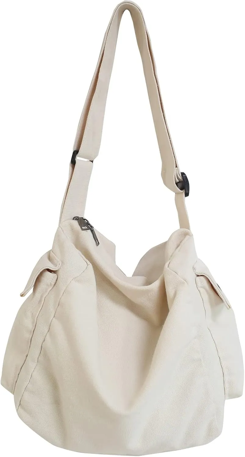 KlaOYer Canvas Messenger Bag Large Hobo Bag Crossbody Shoulder Bag Tote Bag with Pocket for Women and Men